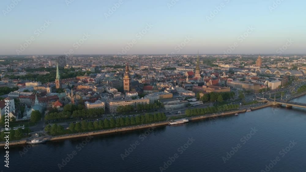 Aerial drone shot of Riga Old Town with Riga skyline in background Aerial drone shot of Riga Old Town with Riga skyline in background