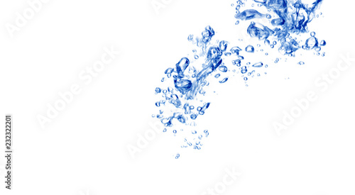 clean blue water and air bubbles isolated on white background