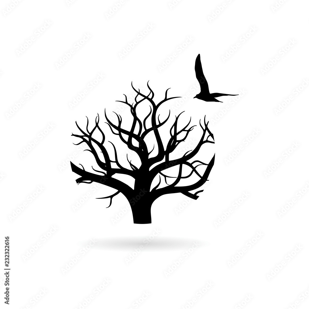 Black Bird and tree branches logo or icon Black Bird and tree branches logo or icon