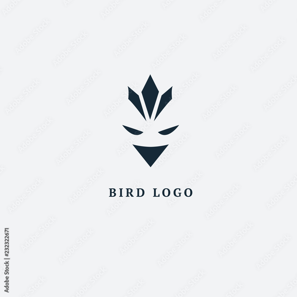 Bird silhouette logo. Vector abstract minimalistic illustration flying fowl. Eagle, falcon icon. Zoo, pet shop, farm, bird feather, wild nature vector flat style logotype modern.