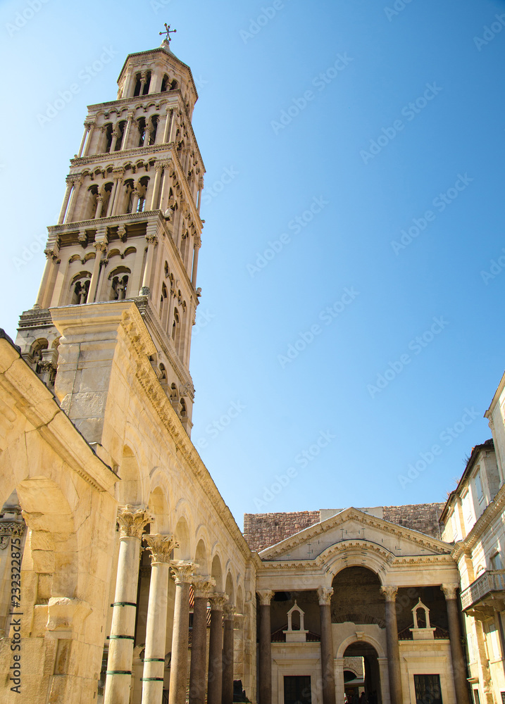 Saint Domnius bell tower above buildings, Split, Dalmatia, Croatia