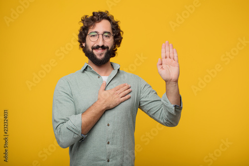 Photography young bearded businessman expressing a concept