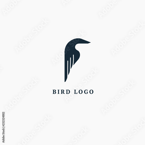 Bird silhouette logo. Vector abstract minimalistic illustration flying fowl. Pigeon icon. Zoo  pet shop  farm  bird feather  wild nature vector flat style logotype modern.