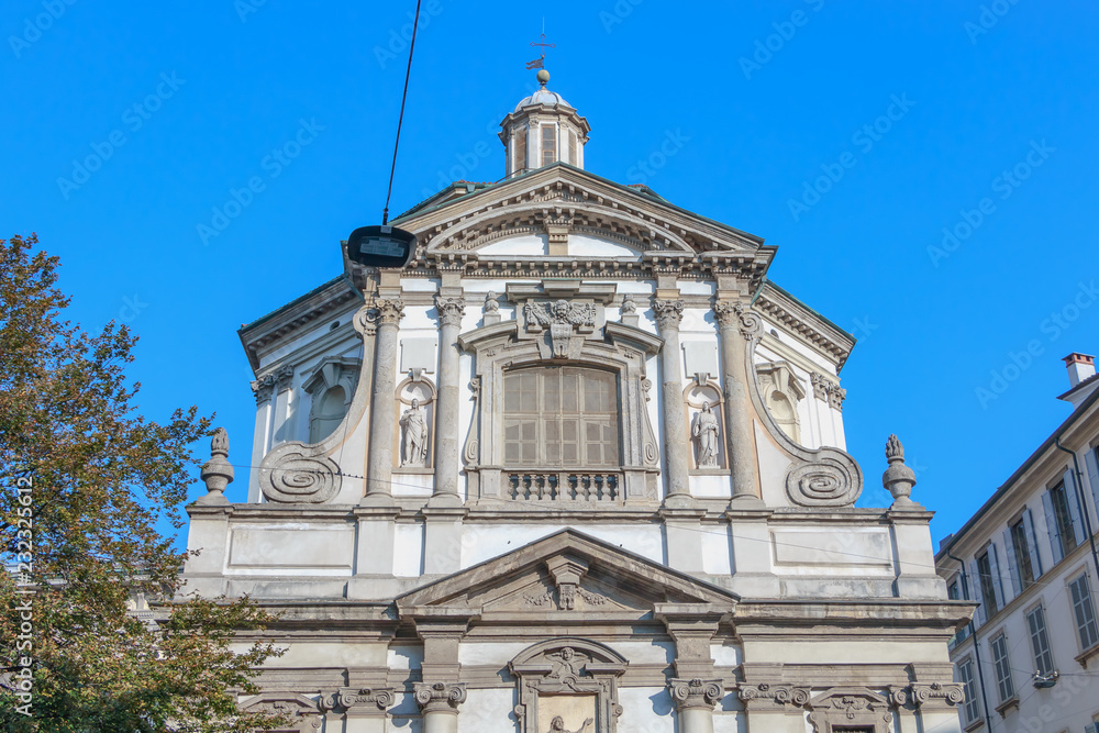 Architectural detail of the Roman Catholic Baroque San Giuseppe Church in Milan