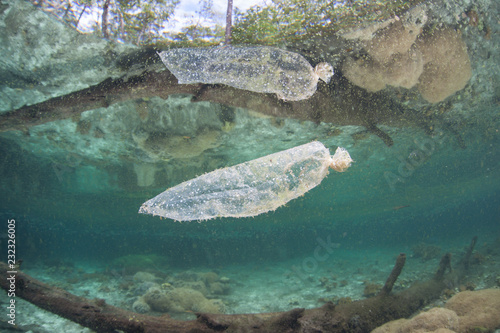 Plastic Bag Drifting in Mangrove Forest in Raja Ampat