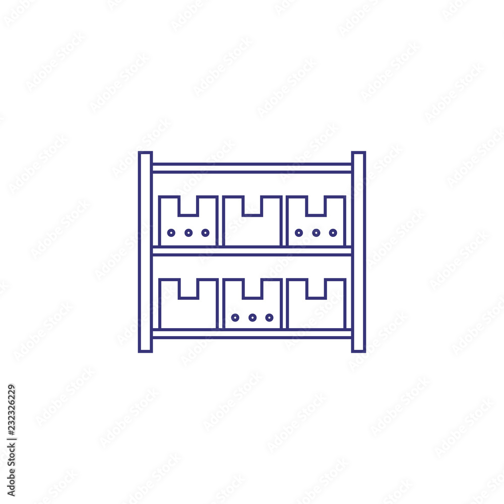 Shelves with boxes line icon. Warehouse, storage room, merchandise. Distribution concept. Vector illustration can be used for topics like business, delivery, shipment