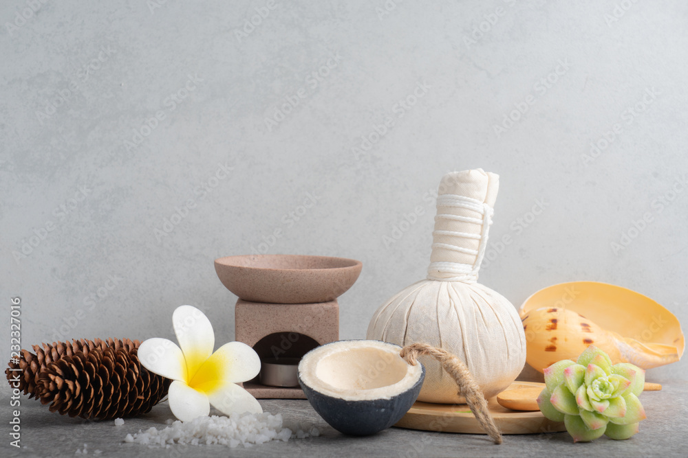 Aromatherapy product Spa set massage with concrete background. top view,flat lay composition. Aromatherapy product Spa set massage with concrete background. top view,flat lay composition.