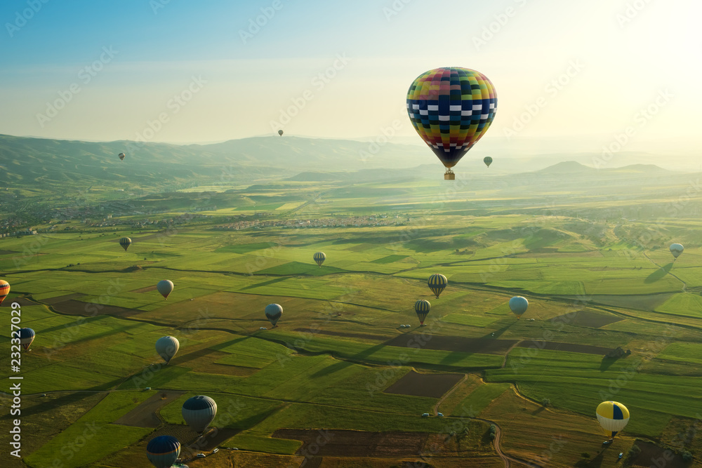 Naklejka premium Hot air balloons flying over Cappadocia, Turkey