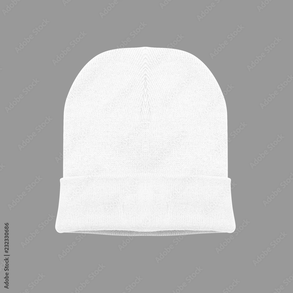 pessimist pendul Vanding blank beanie white color on grey background isolated for mockup template  Stock Photo | Adobe Stock