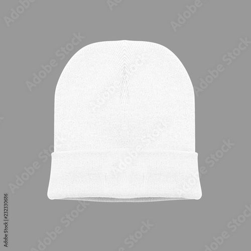 blank beanie white color on grey background isolated for mockup template