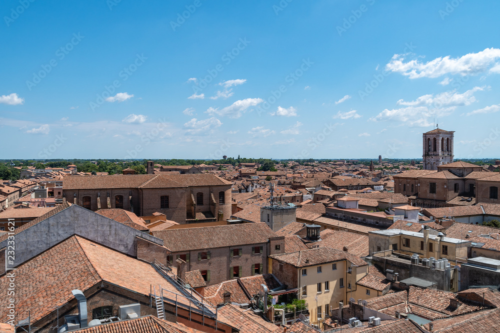 View from tower of Este castle (Castello Estense), Ferrara, Italy