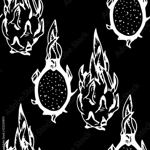 pitaya, pitahaya tropical fruit seamless pattern