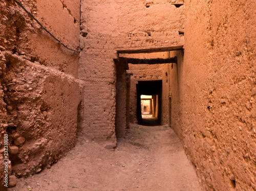 Kasbah und Lehmhäuser in der kleinen fast verlassenen Ortschaft der Oase Tamnougalt in Marokko photo