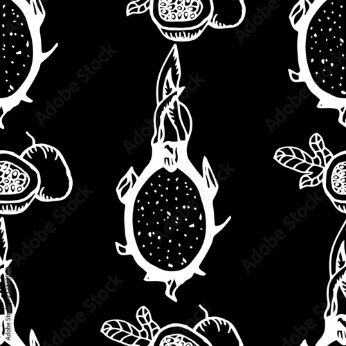 passion fruit, pitahaya tropical fruit seamless pattern