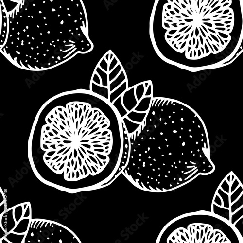 lemon tropical fruits seamless pattern