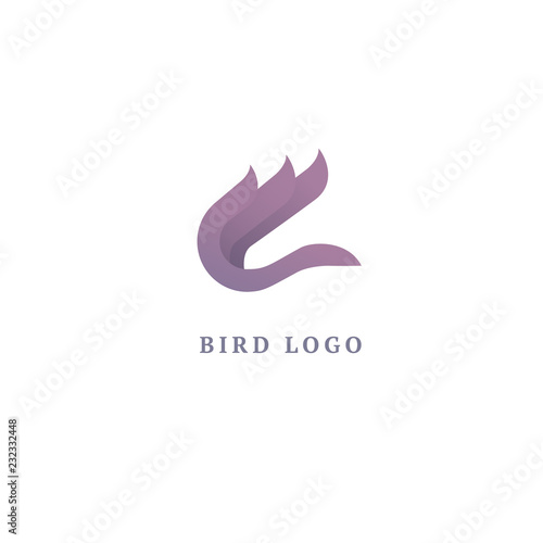 Bird silhouette logo. Vector abstract minimalistic illustration flying fowl. Pigeon icon. Zoo, pet shop, farm, bird feather, wild nature vector flat style logotype modern.