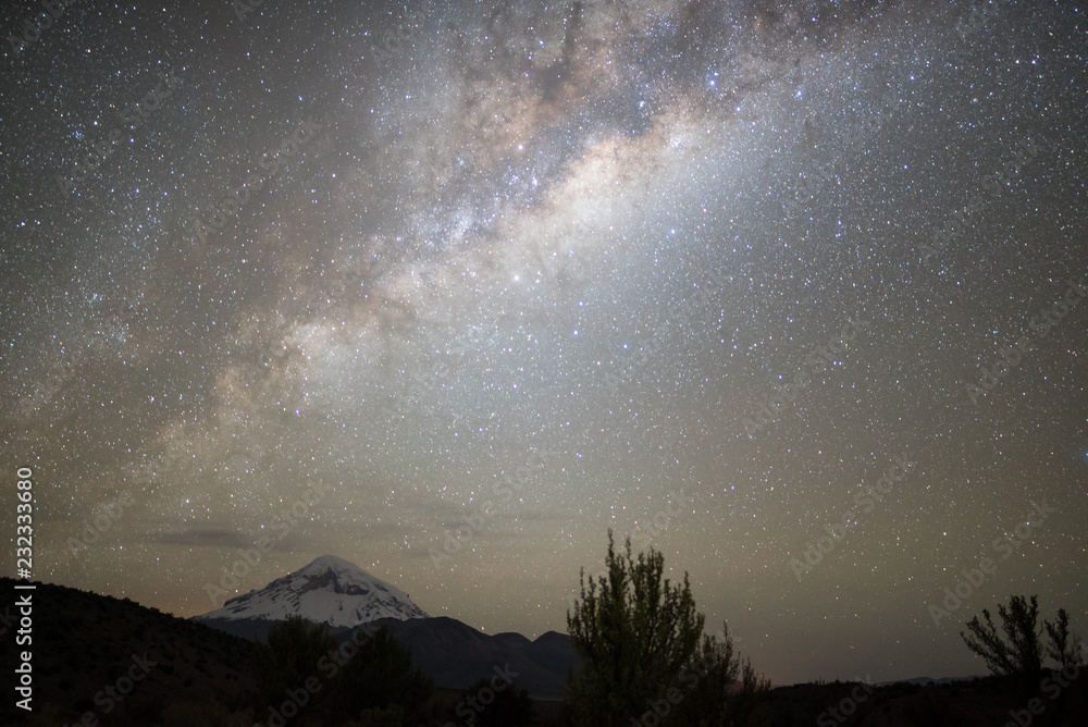 Milky way galaxy above Sajama mountain in Bolivia
