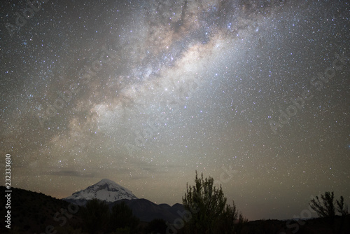 Milky way galaxy above Sajama mountain in Bolivia