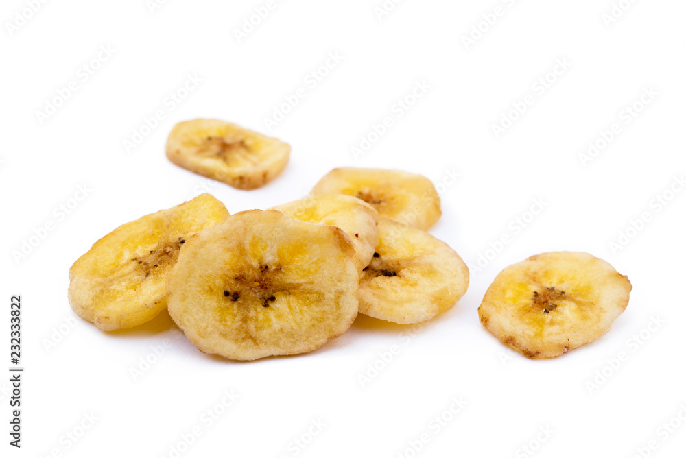Dried sliced banana isolated on white background Dried sliced banana isolated on white background