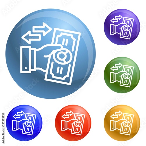 Reverse bribery icons set vector 6 color isolated on white background