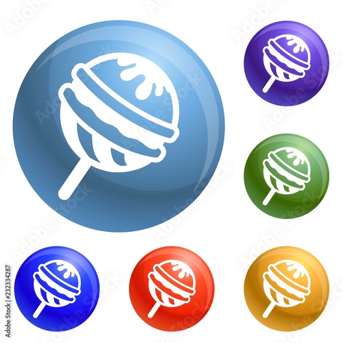 Choco lollipop icons set vector 6 color isolated on white background