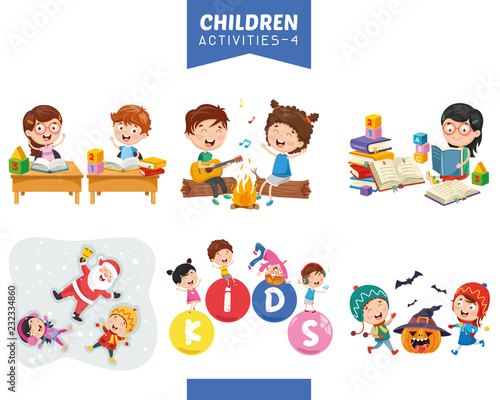 Vector Illustration Of Children Activities Set
