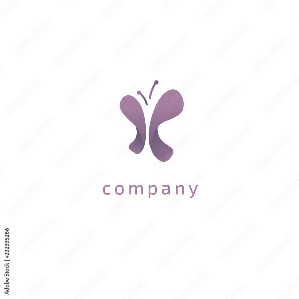 Butterfly silhouette logo. Vector abstract minimalistic illustration flying insect. Beauty salon, spa, butterflies, insects, nature vector flat style logotype modern.