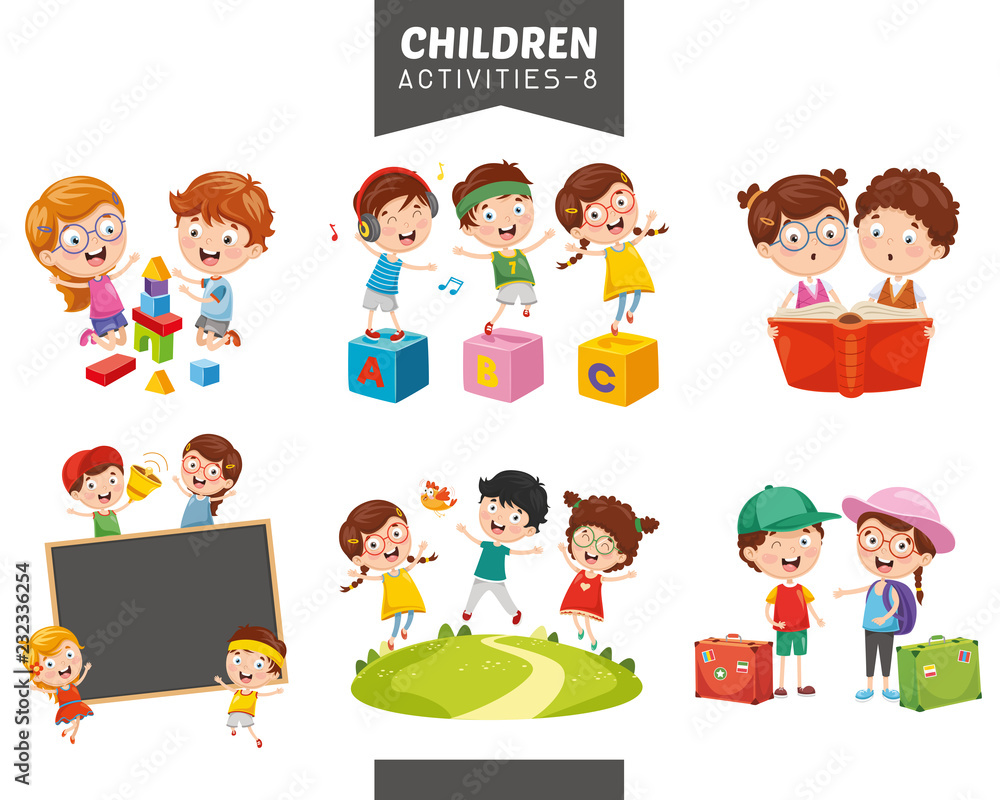 Vector Illustration Of Children Activities Set Vector Illustration Of Children Activities Set