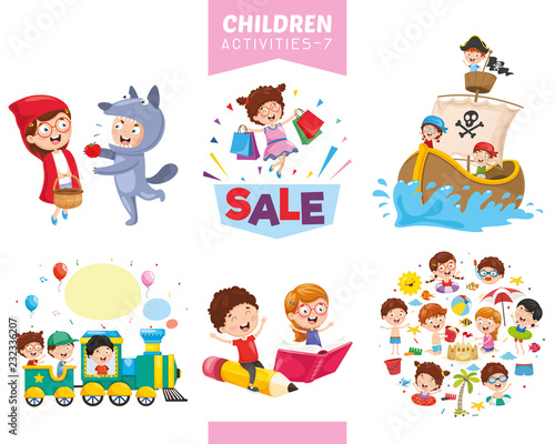 Vector Illustration Of Children Activities Set
