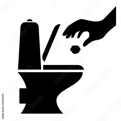 Hand throwing paper in toilet vector icon