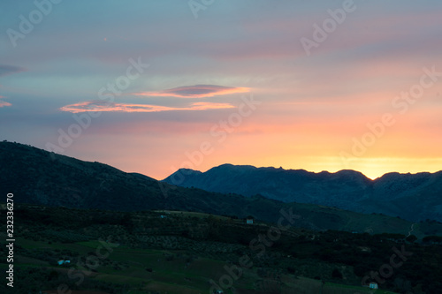 Panoramic sunset view on Tajo Gorge  Tajo de Ronda  in Ronda  Spain