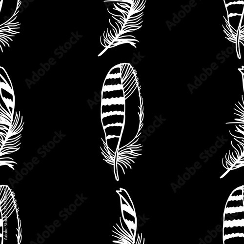 Fotografie Mockingjay feather seamless pattern hand drawn sketch