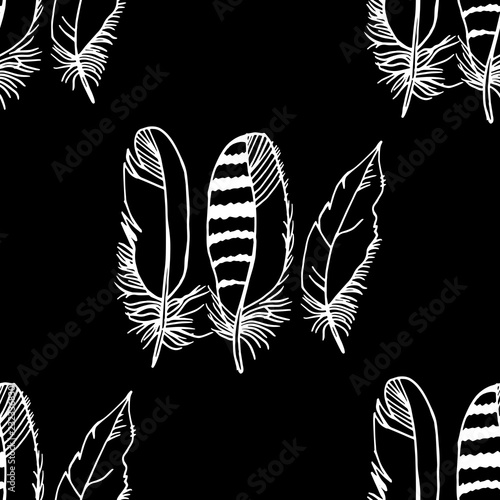 Fotografie Mockingjay feather seamless pattern hand drawn sketch