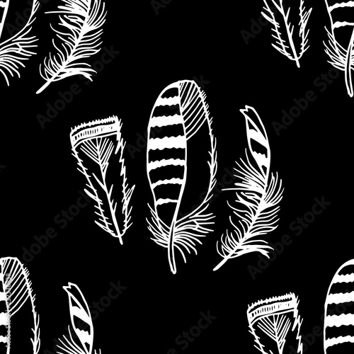 Fotografie Mockingjay feather seamless pattern hand drawn sketch
