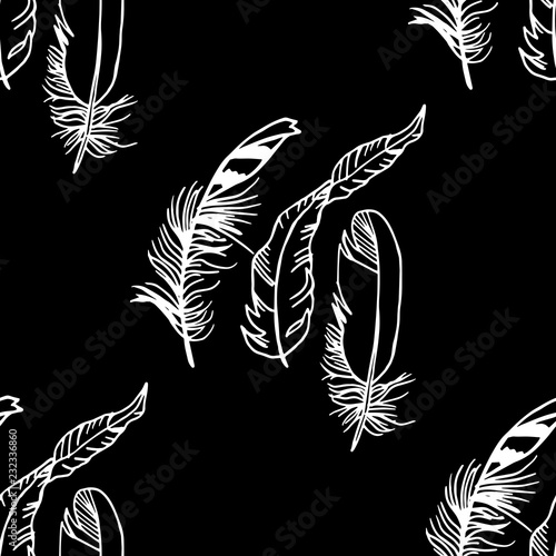 Obraz na plátně Mockingjay feather seamless pattern hand drawn sketch