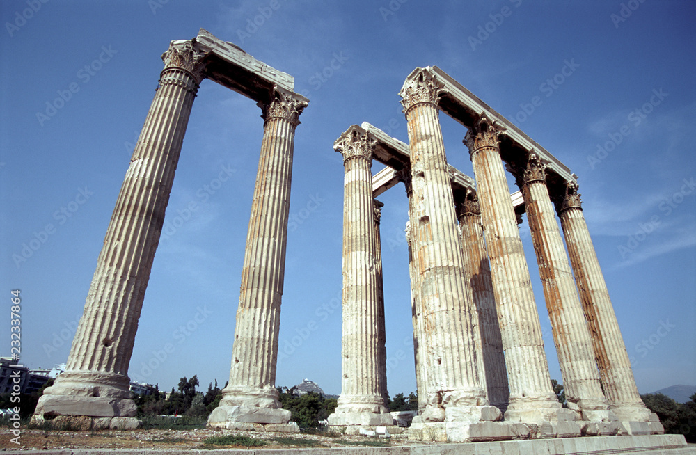 Naklejka premium The Temple of Olympian Zeus or the Olympieion or Columns of the Olympian Zeus is a monument of Greece and a former colossal temple at the centre of the Greek capital Athens.