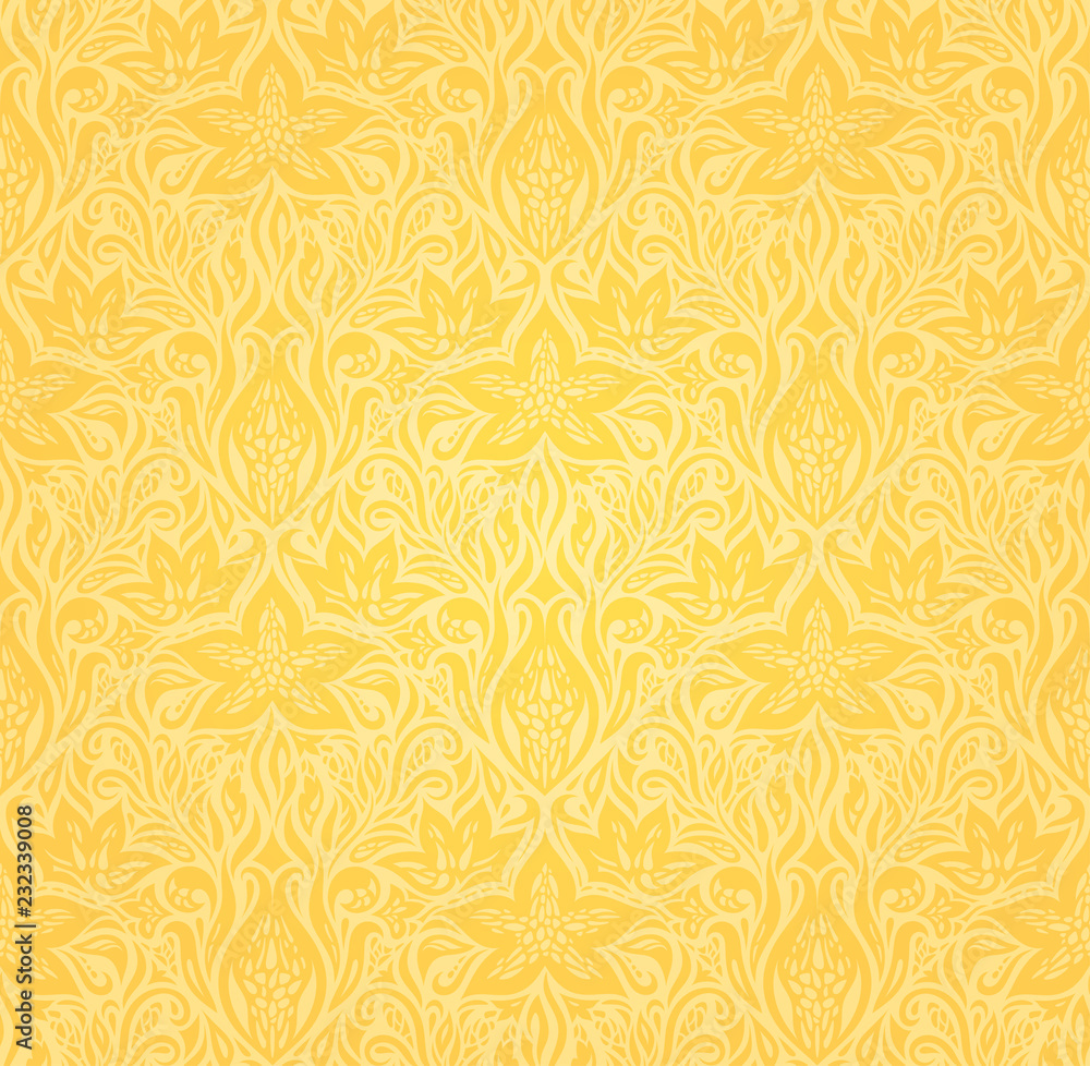 Flowers in Yellow, colorful floral wallpaper background pattern design in  trendy fashion vintage style Stock Vector | Adobe Stock