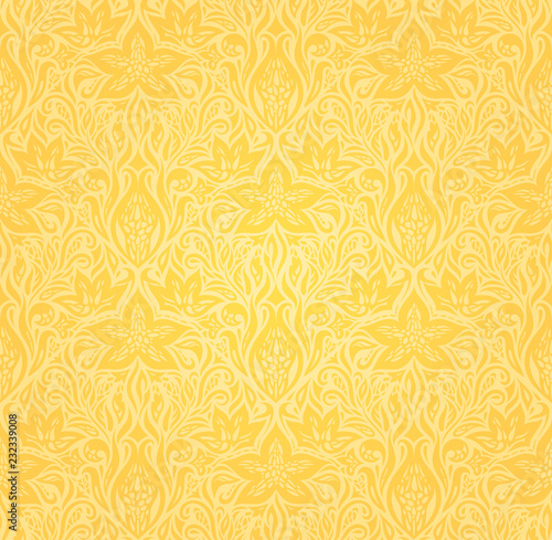 Flowers in Yellow, colorful floral wallpaper background pattern design in trendy fashion vintage style