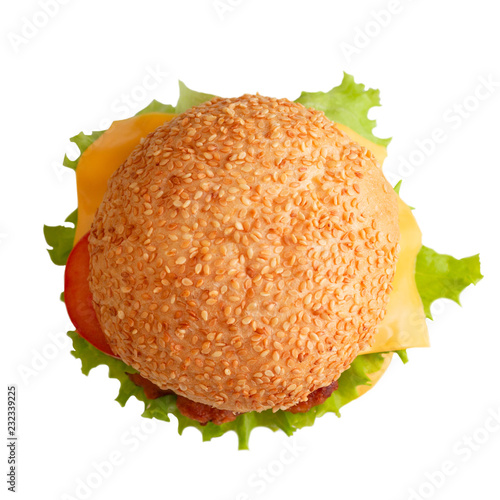 Wallpaper Mural Cheeseburger isolated on white background. Top view. Torontodigital.ca