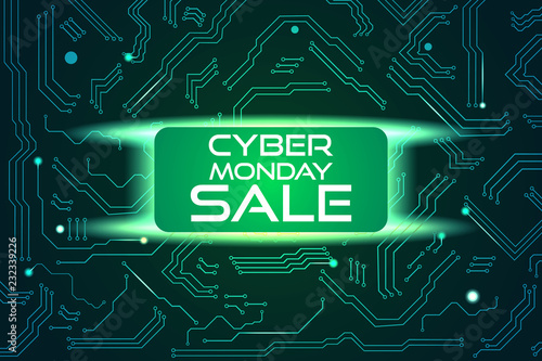 Sale technology banner for cyber monday event. Vector art for your sale promotion. photo