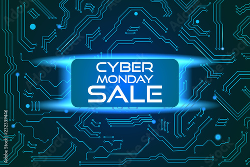 Sale technology banner for cyber monday event. Vector art for your sale promotion.