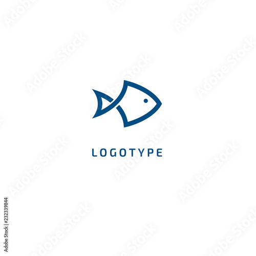 Fish silhouette logo. Vector abstract minimalistic illustration fishing. Tuna, salmon icon. Aquarium, pet shop, marina, fish restaurant, seafood vector flat style logotype modern.