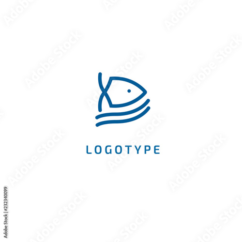 Fish silhouette logo. Vector abstract minimalistic illustration fishing. Tuna, salmon icon. Aquarium, pet shop, marina, fish restaurant, seafood vector flat style logotype modern.