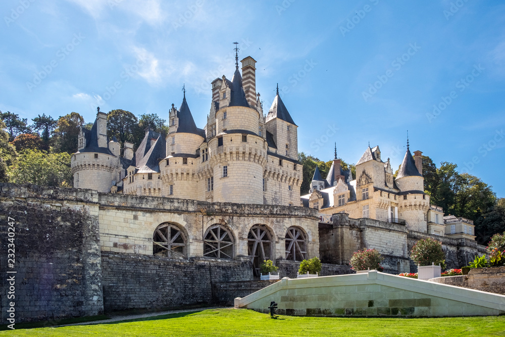 View no the beautiful medieval castle on sunny day, France. View no the beautiful medieval castle on sunny day, France.