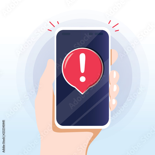 Alert message mobile notification. Danger error alerts, smartphone virus problem or insecure messaging spam problems