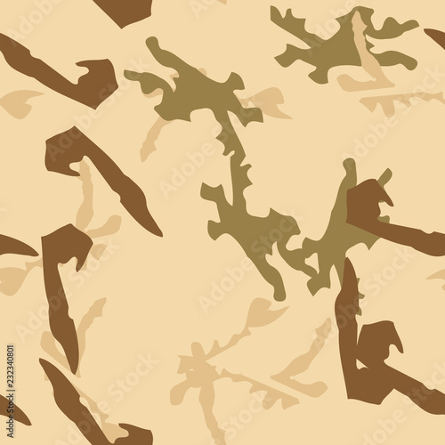 UFO military camouflage seamless pattern in different shades of beige  brown and green colors