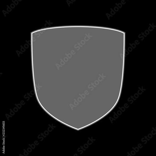 Free Download Shield shape icon. Gray label sign, isolated on black. Symbol of protection, arms, coat honor, security, safety. Flat retro style design. Element vintage heraldic emblem Vector illustration - GFXLoad