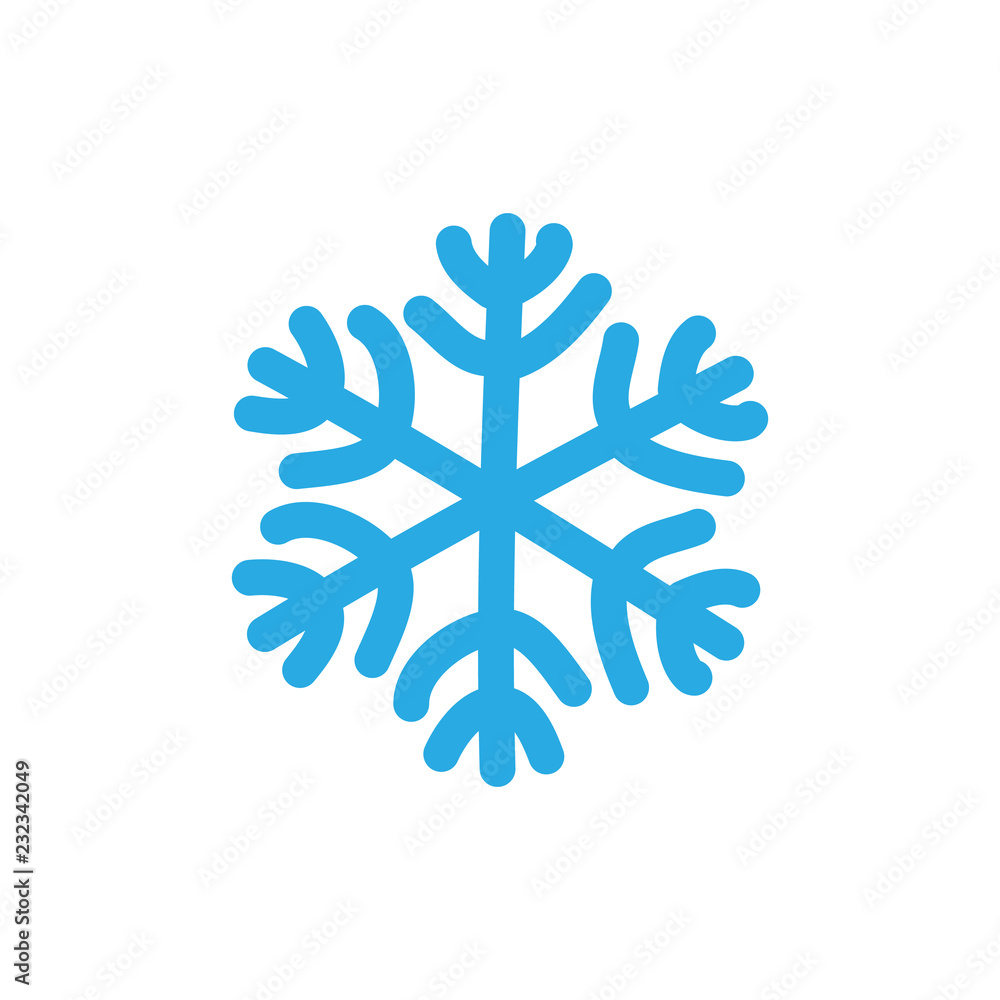 Snowflake icon. Blue silhouette snow flake sign, isolated on white background. Flat design. Symbol of winter, frozen, Christmas, New Year holiday. Graphic element decoration. Vector illustration Snowflake icon. Blue silhouette snow flake sign, isolated on white background. Flat design. Symbol of winter, frozen, Christmas, New Year holiday. Graphic element decoration. Vector illustration