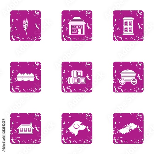 Cossack village icons set. Grunge set of 9 cossack village vector icons for web isolated on white background