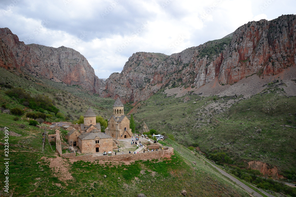 Amazing view of Noravank monastery surrounded by red rocks in Armenia